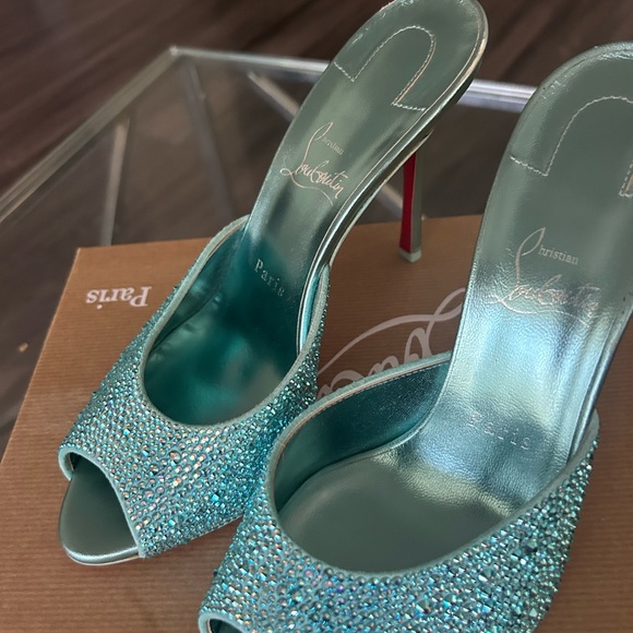 Christian louboutin me dolly strass Bermuda crystal peep toe 100mm stiletto 38.5 - Picture 5 of 11